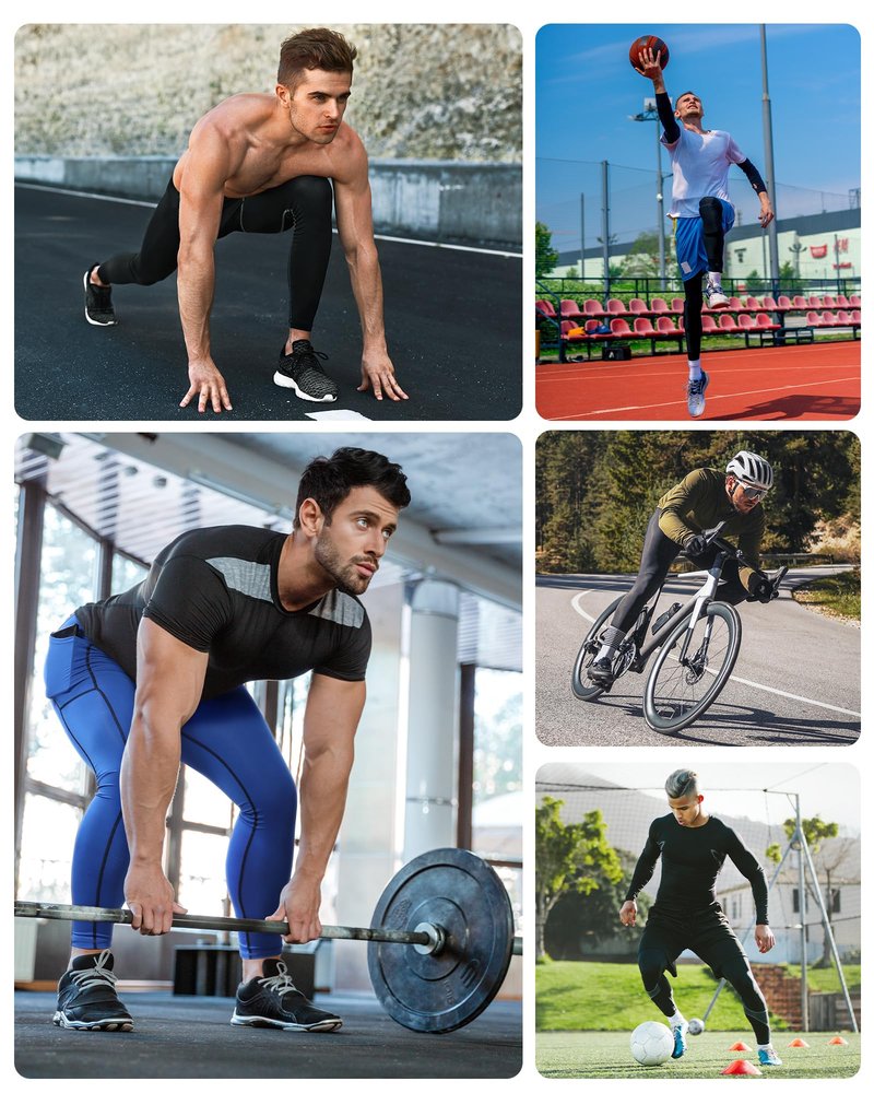 Runhit Mens Compression Pants Running Tights with Pockets Sports Leggings Spandex Workout Cycling Athletic Thermal (White,Medium)