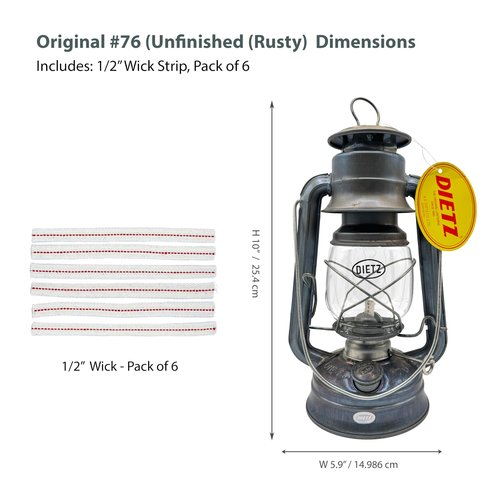 Light of Mine - Dietz #76 Original Unfinished Oil Lantern Including 100% Cotton 1/2" Replacement Wick Strips with Genuine Red Stitch (Unfinished)