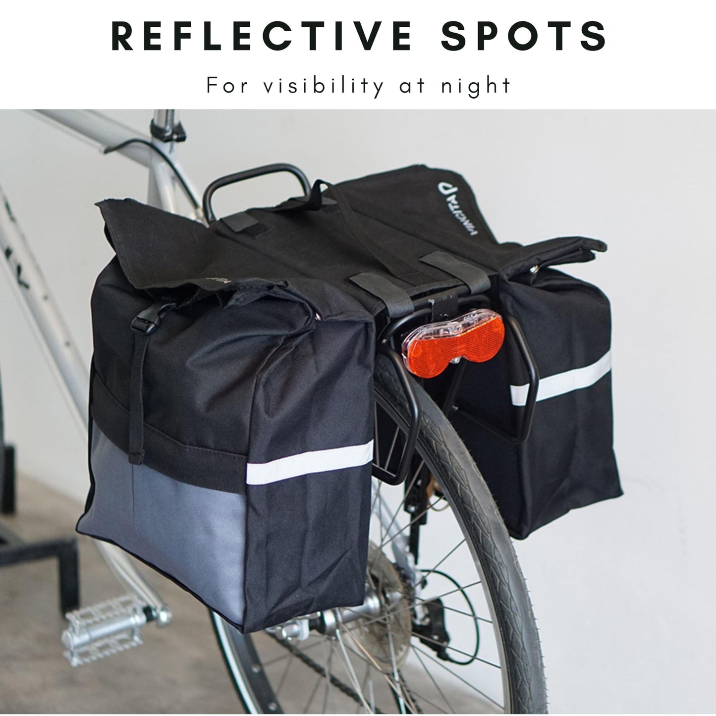 Vincita Double Bike Pannier Bag – 12L Top Load Rear Rack Saddlebags – Water-Resistant Commuter Carrier with Rain Cover, Rigid Back & Reflective Trim – Fits Road, Hybrid & E-Bikes (2 Tone Grey)