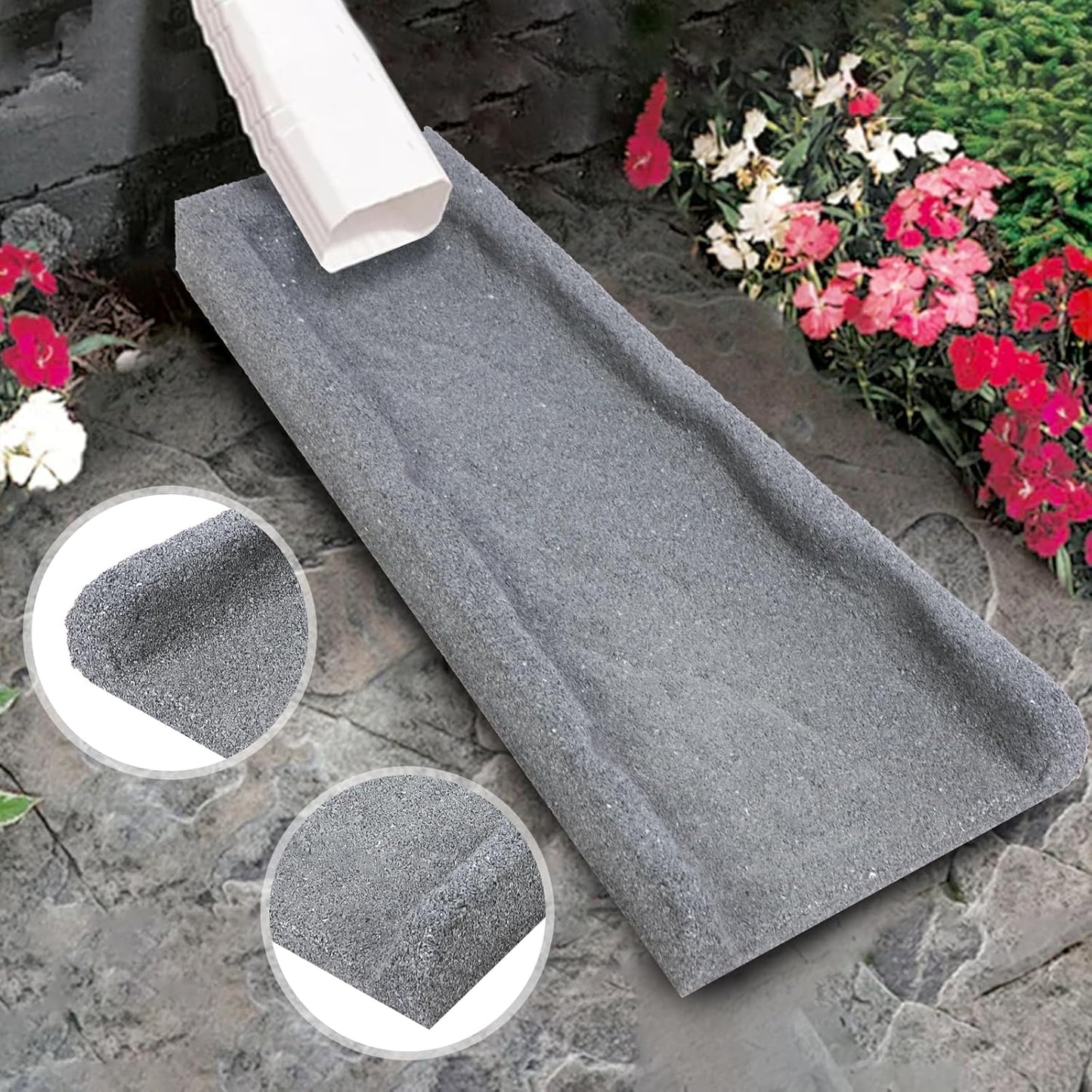 Rubber Downspout Splash Block - 2 Pack Rain Gutter Drain Trays in Gray
