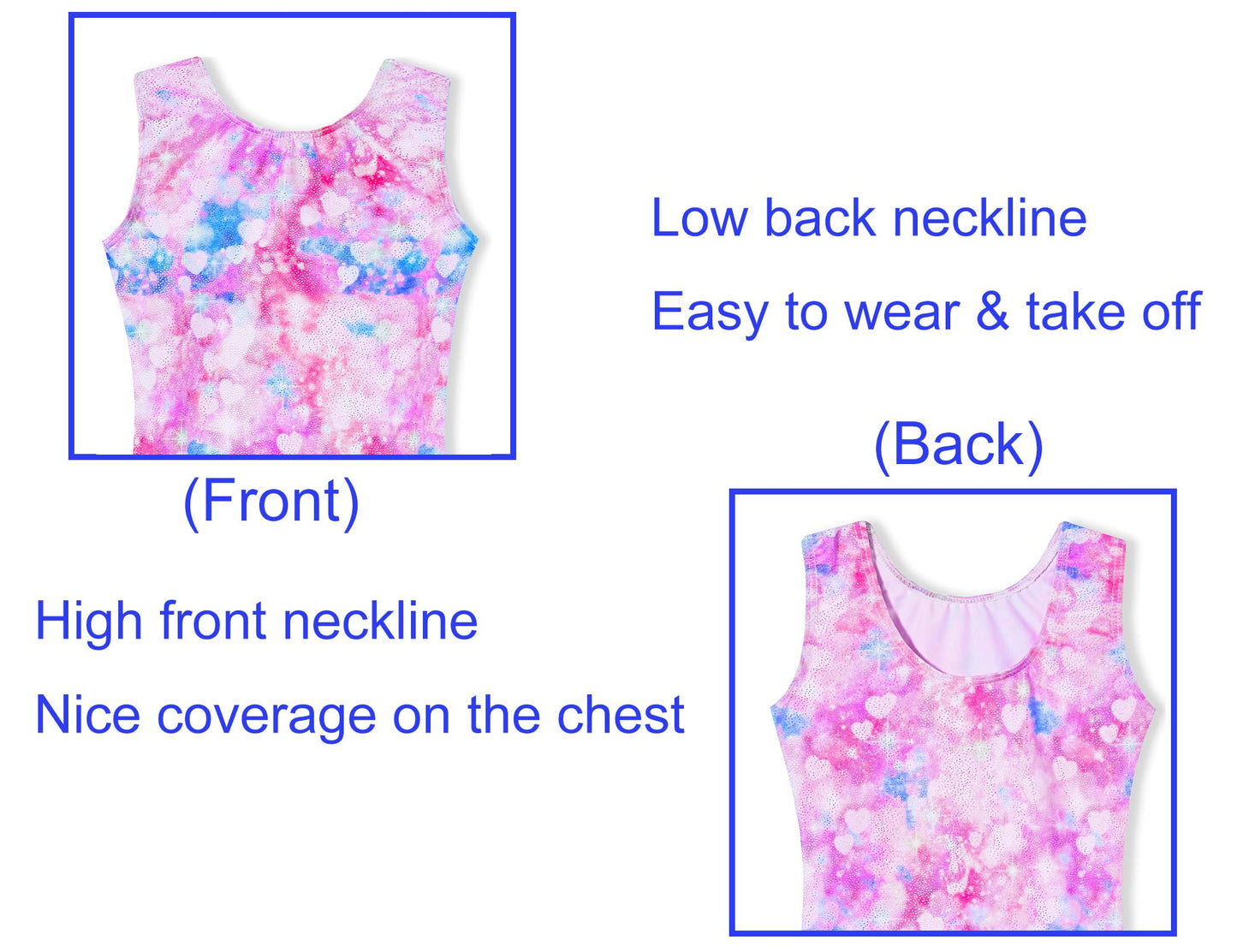 Domusgo Girls Gymnastics Leotards Size 7-8 Years Old Colorful Sparkle Rainbow Love Heart Biketard with Shorts