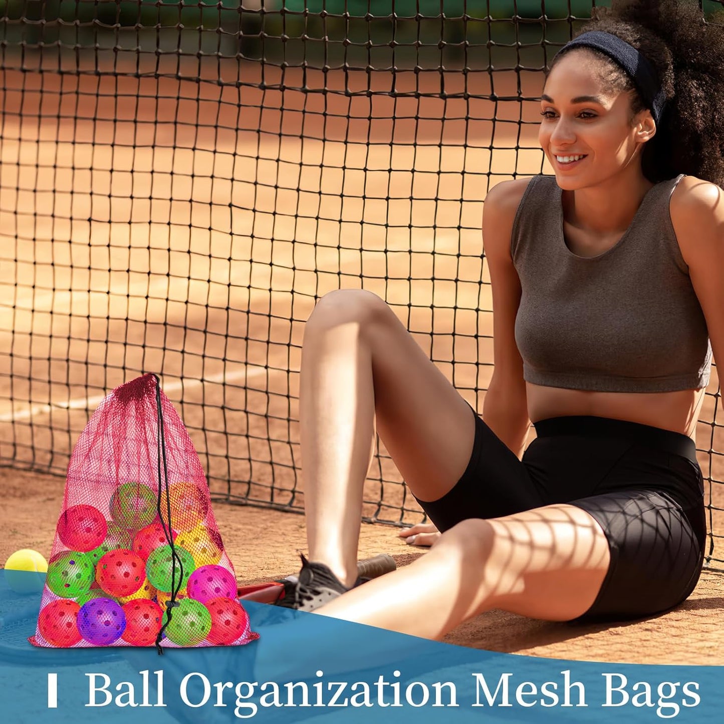 Skiennix 6 Pcs Drawstring Mesh Storage Bags - 14x17 Inch, Versatile for Gym, Beach, Laundry | Red