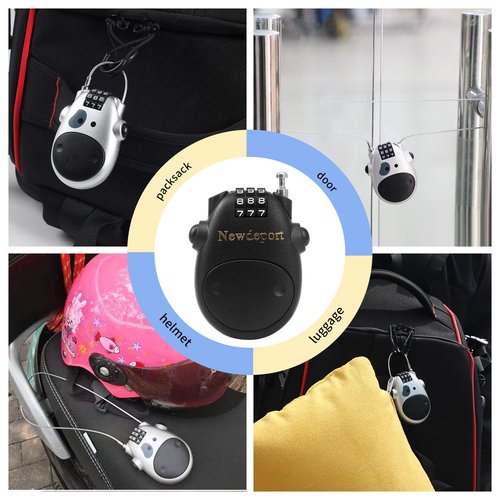 2′5″Retractable Cable Lock - High-Security 3-Digit Combination Lock for Bike, Ski, Surfboard & Stroller - Compact Portable Travel Lock for Helmet, Luggage & Scooter - Keyless & Resettable