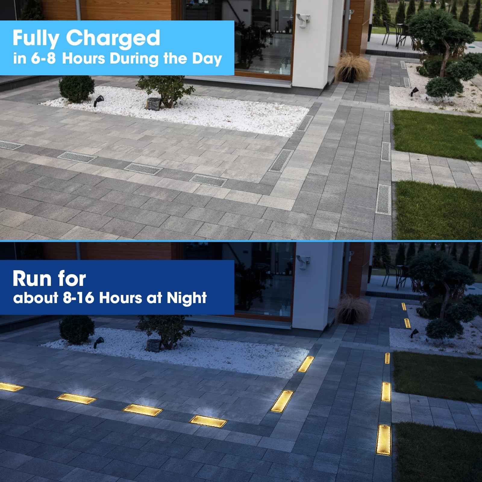 Solar Paver Lights 4x8 Inch, IP67 Waterproof Recessed Brick Pathway Lighting Outdoor for Driveway, Walkways, Patio, Garden, Pavers, Yard (2700K/4500K/6000K, 2 Pack)