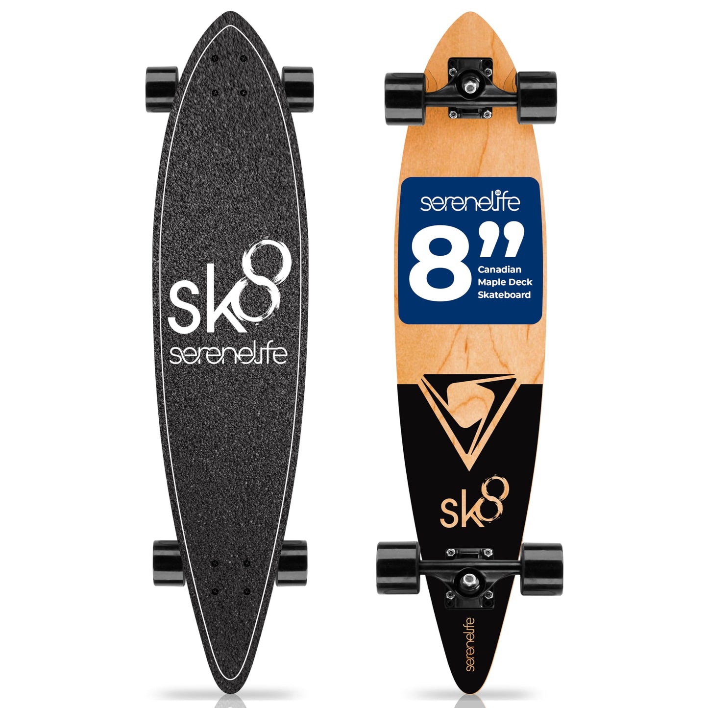 SereneLife Skateboard for Kids and Adults, Mini Cruiser with 8 Ply Canadian Maple Deck and Aluminum Truck, Non-Slip Grip, PU Wheels, Concave Design, Smooth Ride, Street & Park Use (44" x 10" x 4")
