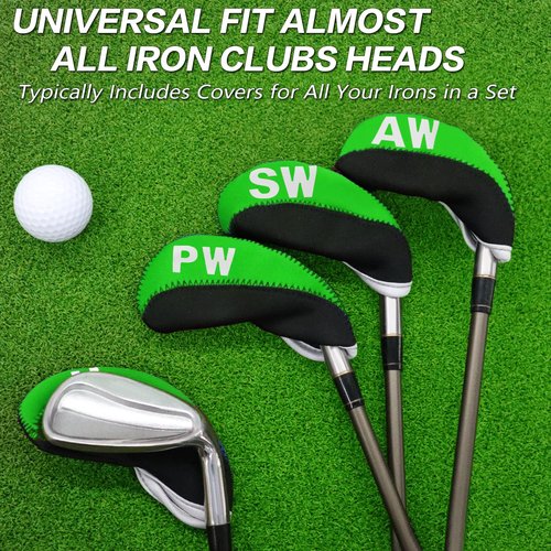 Golf Club Covers Set for Irons Neoprene Iron Head Cover Club Protector 10Pcs with/Without Top Window Accessories for Men Women (Green(Without Top Window))