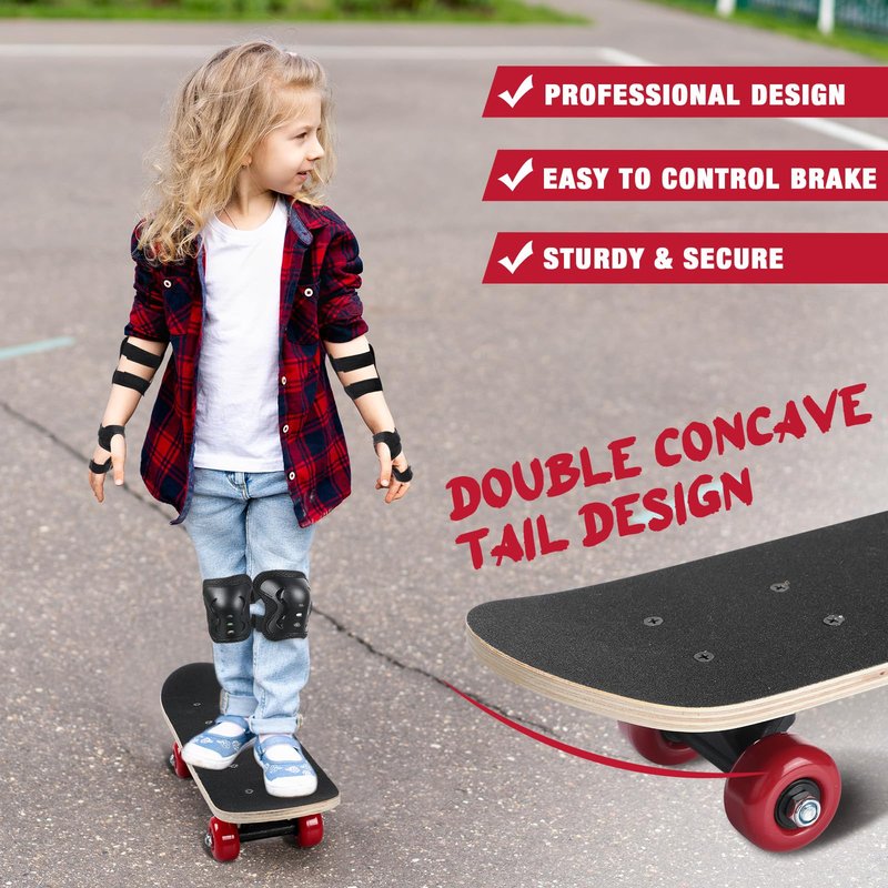 Honoson 7 Pcs Skateboard for Toddlers Beginners Knee Elbow Pads Wrist Guards Gear Set (Dinosaur, Age 2-5 Kids 17 x 5'')