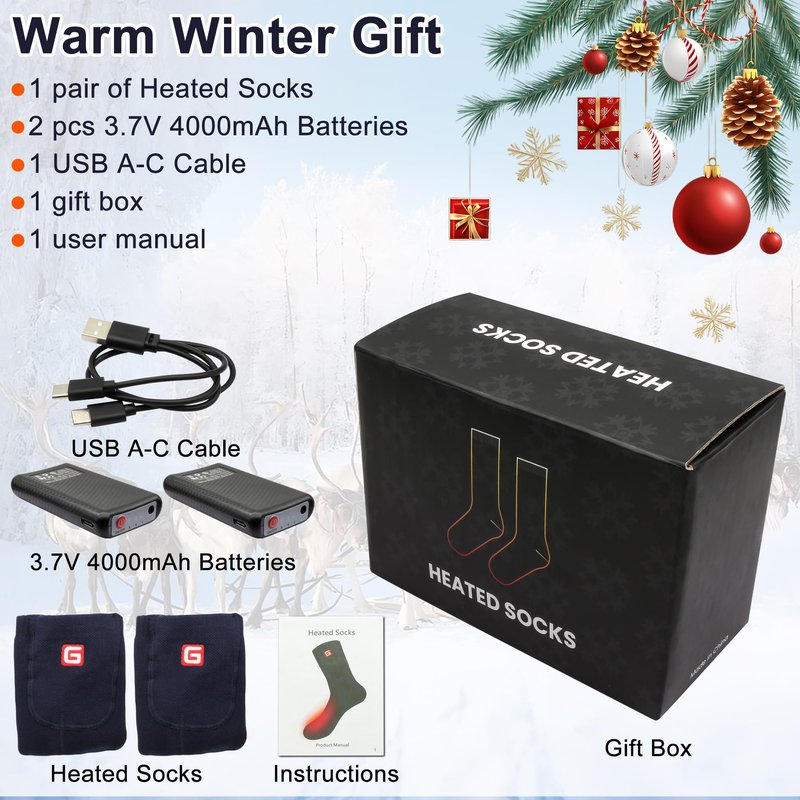 CODSOK Heated Socks Rechargeable Electric 3.7V 4000mAh Winter Navy Socks Cold Foot Warmers for Cycling Skiing Fishing Dog Walking Hiking Camping