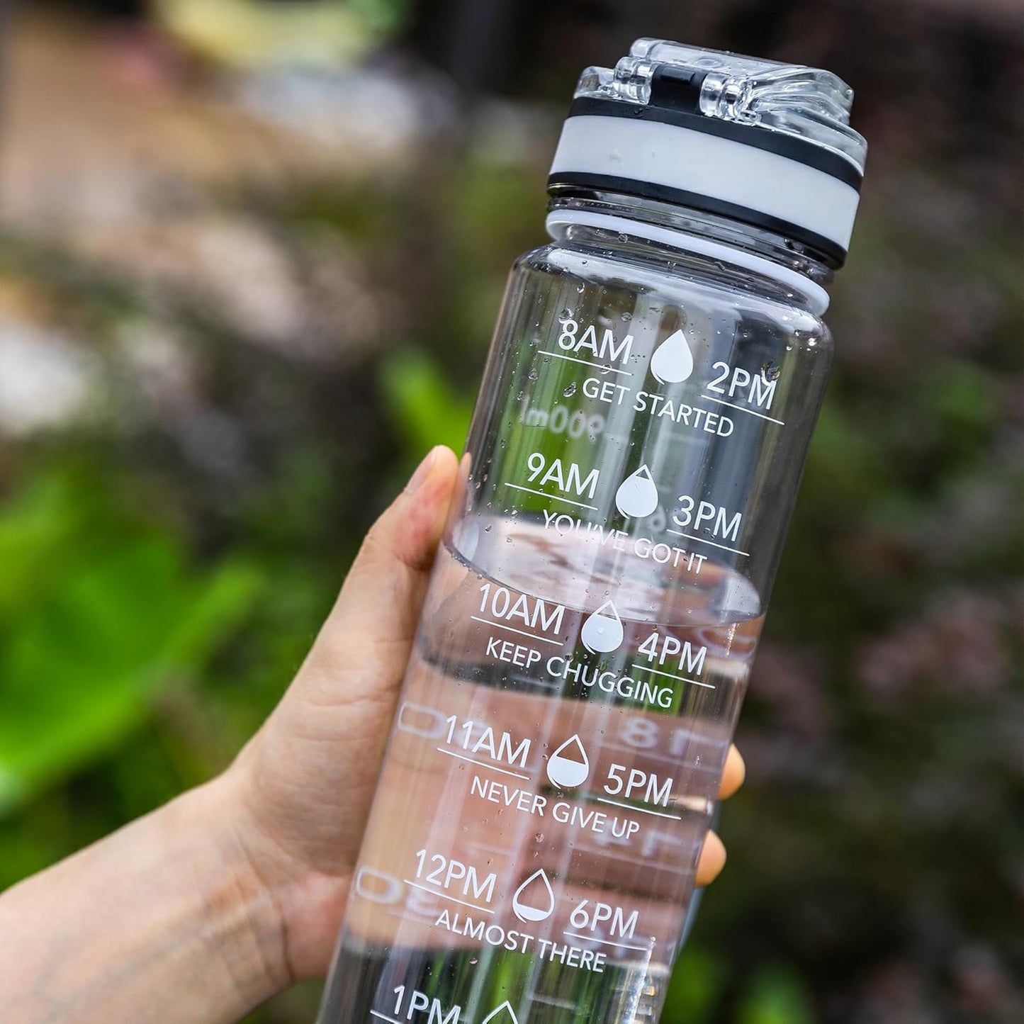 OLDLEY 32oz Motivational Sports Water Bottle - Time Marker, BPA-Free, Leakproof, Clear Design