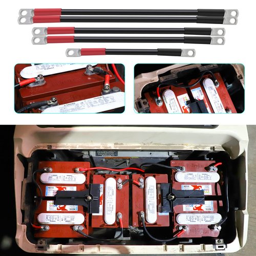 Roykaw 4 Gauge Golf Cart Battery Cables Fits Club Car Precedent 2008-Up 48 Volt Models, Heavy-Duty Pure Copper Tin-Coated Cable Lugs, Anti-Corrosion/Anti-Oxidation, 5 Pieces Set