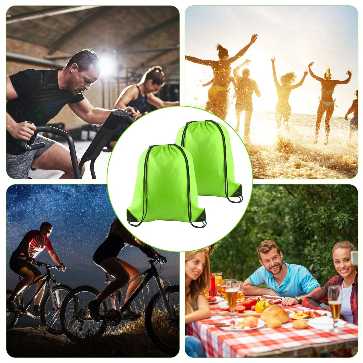 PLULON 2Pcs Drawstring Bags Bulk, Fluorescent Green Drawstring Backpack String Backpack Cinch Sack Sport Gym Bags for Yoga Traveling Outdoor Sports