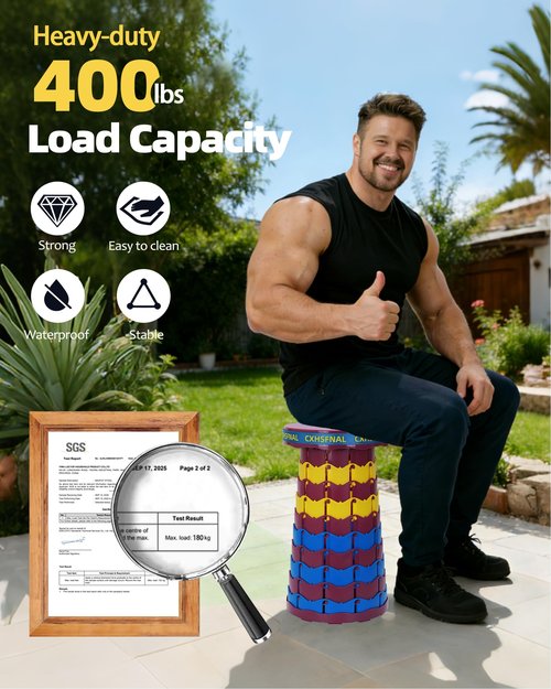 CXHSFNAL Upgraded Collapsible Stool Portable Folding Stools,Retractable Seat or Foot Rest,Foldable Camping Stool for Outdoor Fishing Backpack Gardening Travel BBQ -Max 400lbs (Black)