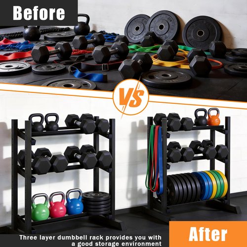 Dumbbell Rack 3-Tier Adjustable Dumbbell Rack Suitable for Dumbbells, Kettlebells, and Other Compact Weights Space-Saving Dumbbell Storage Rack - 1000LBS Capacity