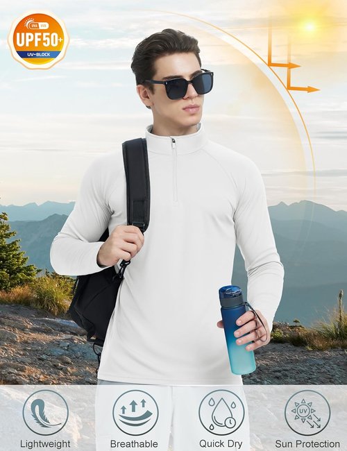 KEFITEVD Men's UPF 50+ Sun Protection Long Sleeve Shirt - Quick Dry 1/4 Zip UV Fishing & Running Rash Guard