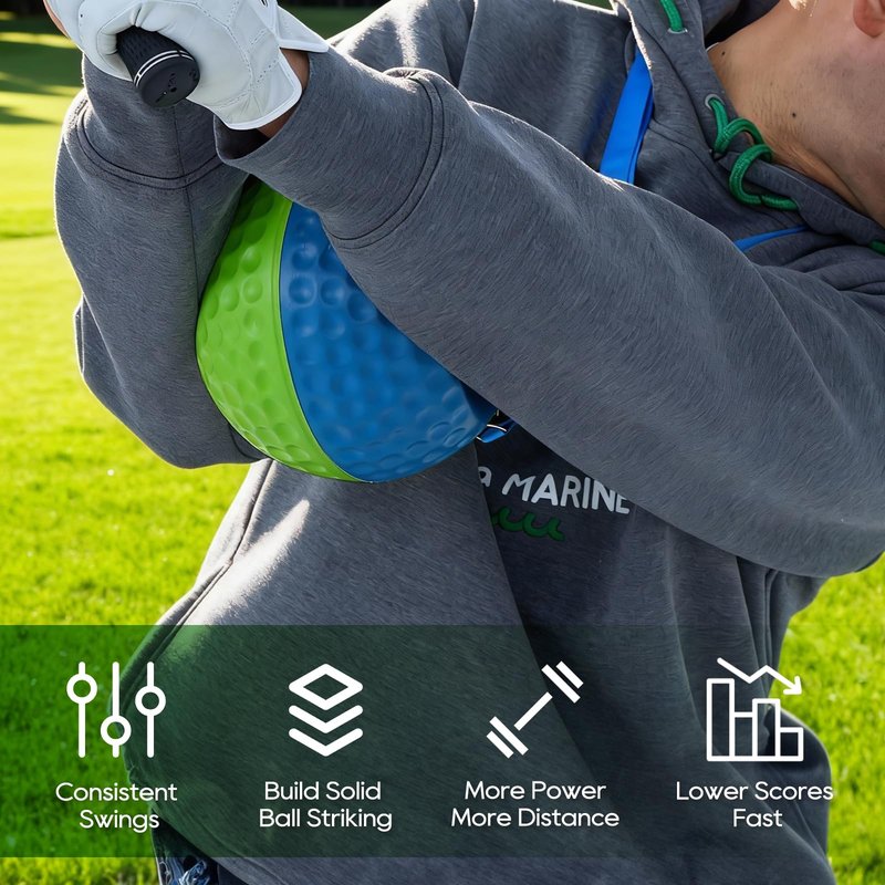 Orvane Golf Training Aid Ball – Forearm Connection Swing Trainer for Consistent, Precise Swings | Fix Slicing, Scooping & Chicken-Wing, Soft Memory Foam，Adjustable Lanyard (M, Blue/Green)