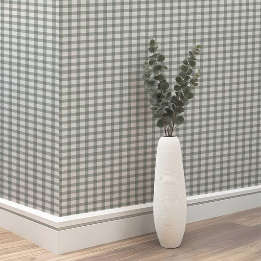 YXTII 17.3"×78.7" Plaid Wallpaper Stick and Peel, Striped Farmhouse Self Adhesive Contact Paper Wallpaper for Bathroom Bedroom Nursery Shelf Drawer Liner