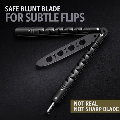 GOOD WORKER Butterfly Knife - Black Balisong Trainer with Sure Spring Latch | Full Stainless Steel Design