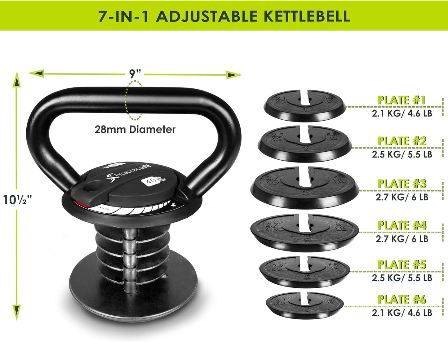 ProsourceFit Adjustable Kettlebell Weight Set - 40 lb for Home Gym Strength Training