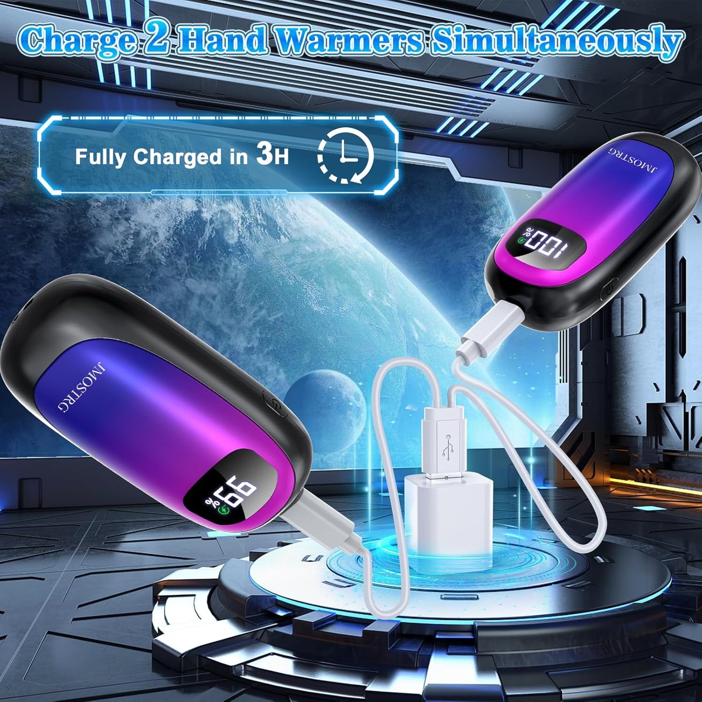 Skiennix Rechargeable Hand Warmers - Dual-Sided Heating with LED Display & Flashlight, Max 127℉, 13Hrs Battery Life