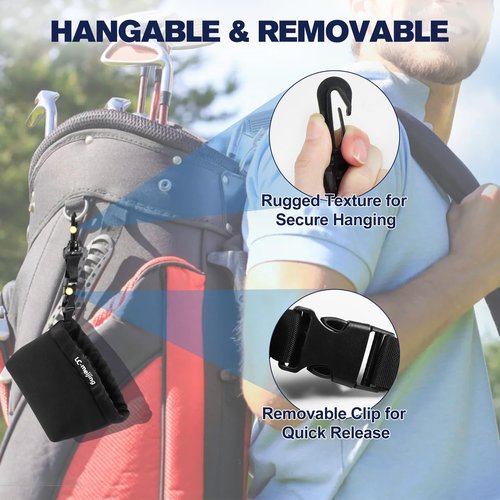 LC-meijing Golf Club Ball Cleaning Bag, Waterproof Liner Clean Club Grooves, Machine Washable Dry Exterior Golf Club Bag Accessories with Quick Release Clip(Black)