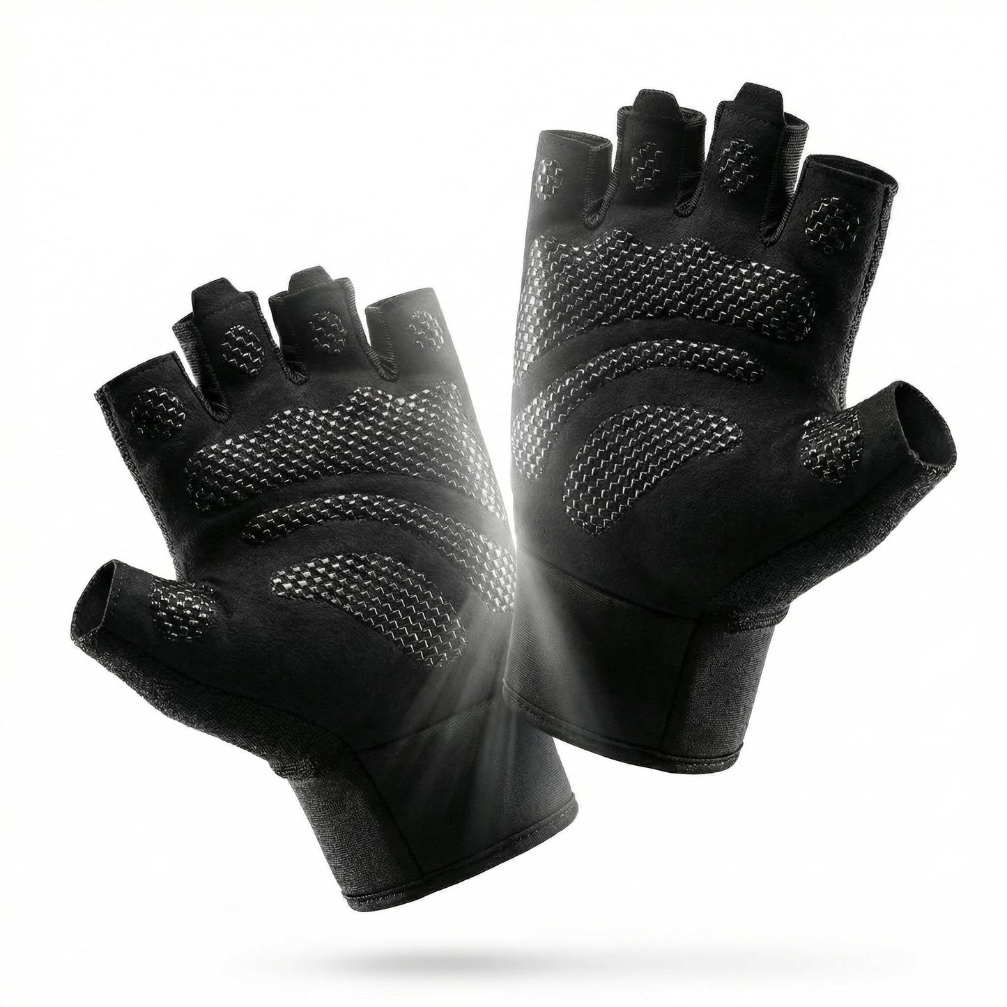 sunnex Gym Gloves for Men & Women - Breathable Weight Lifting Gloves with High-Grip Silicone Padding, Fingerless Workout Gloves for Cycling, Rowing, Pull Ups & Strength Training (Black, Larger)