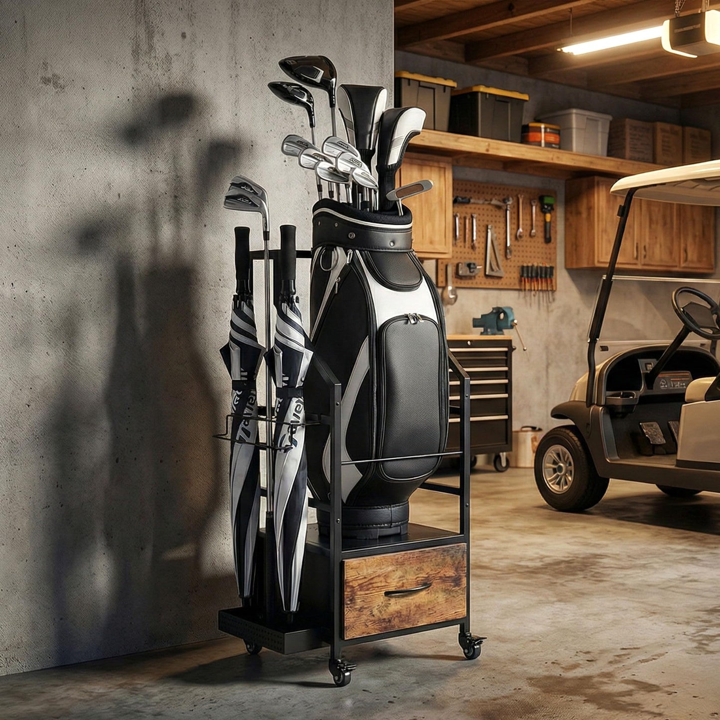 VonDream Golf Bag Organizer Rack with Wheels, Single Bag Storage for Garage