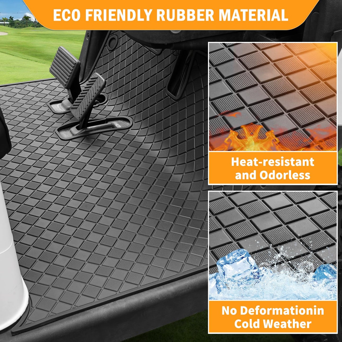 EZGO Golf Cart Rubber Floor Mat,Upgraded Non-Slip Full Coverage Liner Mat 8mm Thick,Fits EZGO RXV 2008-Up & 2Five (2009+),Heavy Duty Rubber Mats Replacement Black Trim,Abrasion Resistant