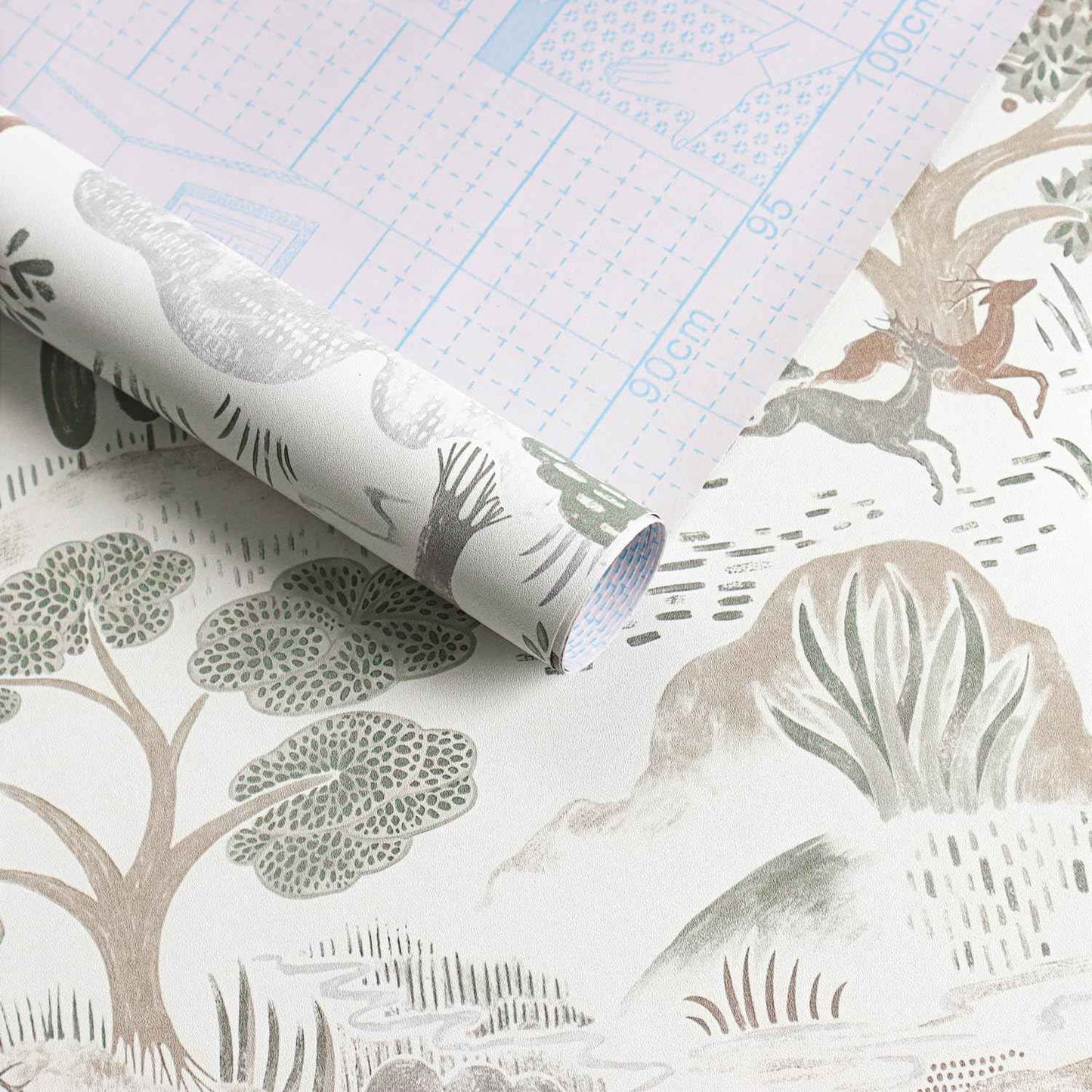 Erfoni 16.9"x197" Boho Forest Peel and Stick Wallpaper Green/Brown/White Contact Paper Forest Self Adhsive Peel and Stick Contact Paper DIY Removable Wallpaper for Bedroom Kids Nursery Decor