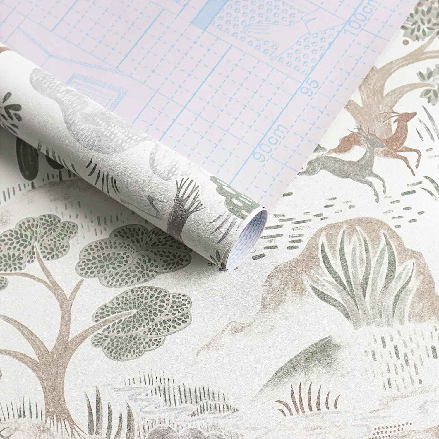 Erfoni 16.9"x197" Boho Forest Peel and Stick Wallpaper Green/Brown/White Contact Paper Forest Self Adhsive Peel and Stick Contact Paper DIY Removable Wallpaper for Bedroom Kids Nursery Decor