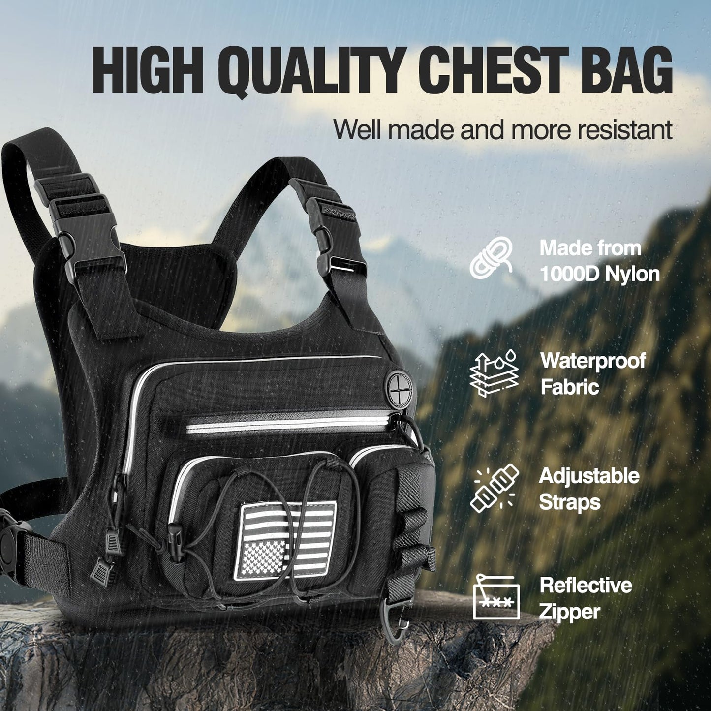 Chest Pack,Water Resistant Running Vest for Men, Chest Bag For Running, Cycling, EDC Running Pack Rig For Sports and Workouts