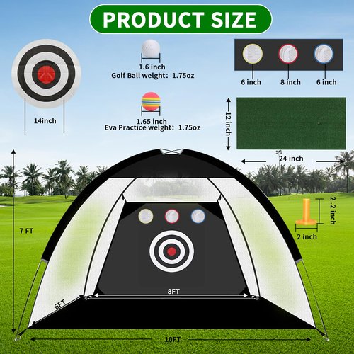 Horyliin Golf Practice Net, 10x7ft Green Golf Hitting Training Aids Nets with Target and Carry Bag, Golf Net for Father Day‘s Gift Backyard Driving Chipping Training Indoor Outdoor Use