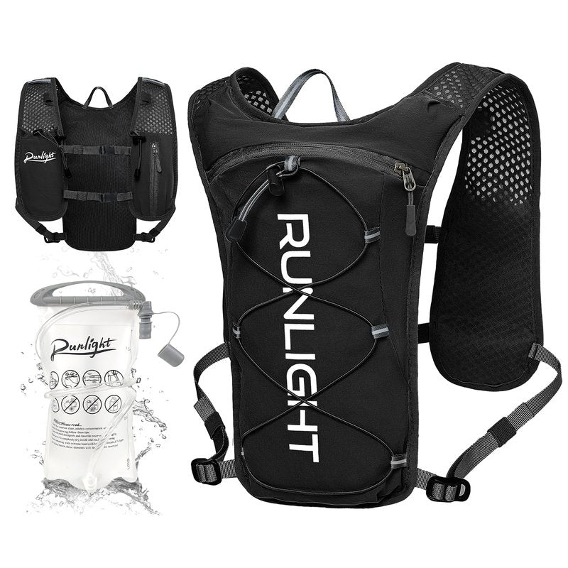 Running Vest for Women Men,Adjustable Chest Straps Runnings Hydration Vest with 1.5L Water Bladder,Lightweight Breathable Reflective Runnings Vest for Trail Running Hiking Black