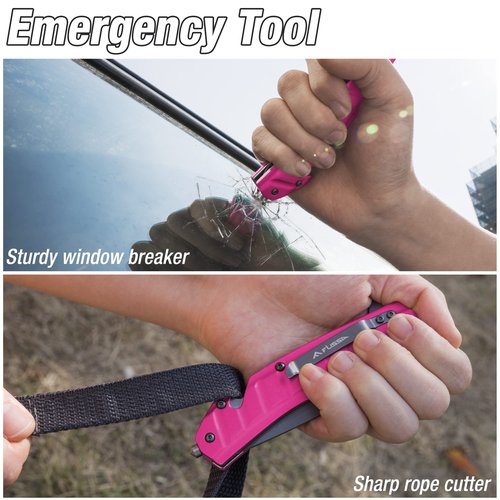 FLISSA Folding Pocket Knife, EDC Knife with Liner Lock, Tanto Blade, Pocket Clip, Glass Breaker, Seatbelt Cutter, Perfect for Outdoor, Camping(Pink)