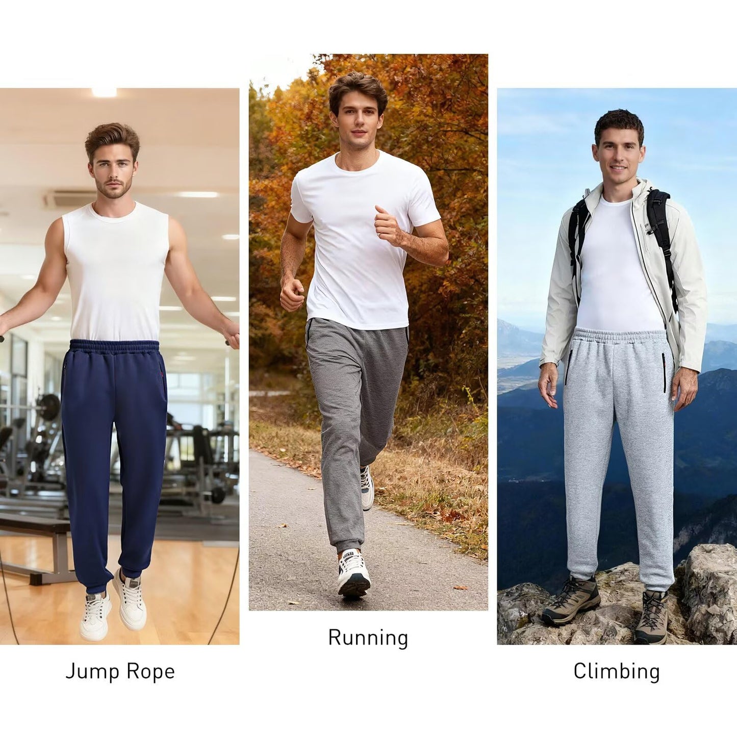 KGKE Men's Sweatpants Athletic Pants with Pockets,Jogger for Men Black/Black/Grey/Dark Grey/Navy L