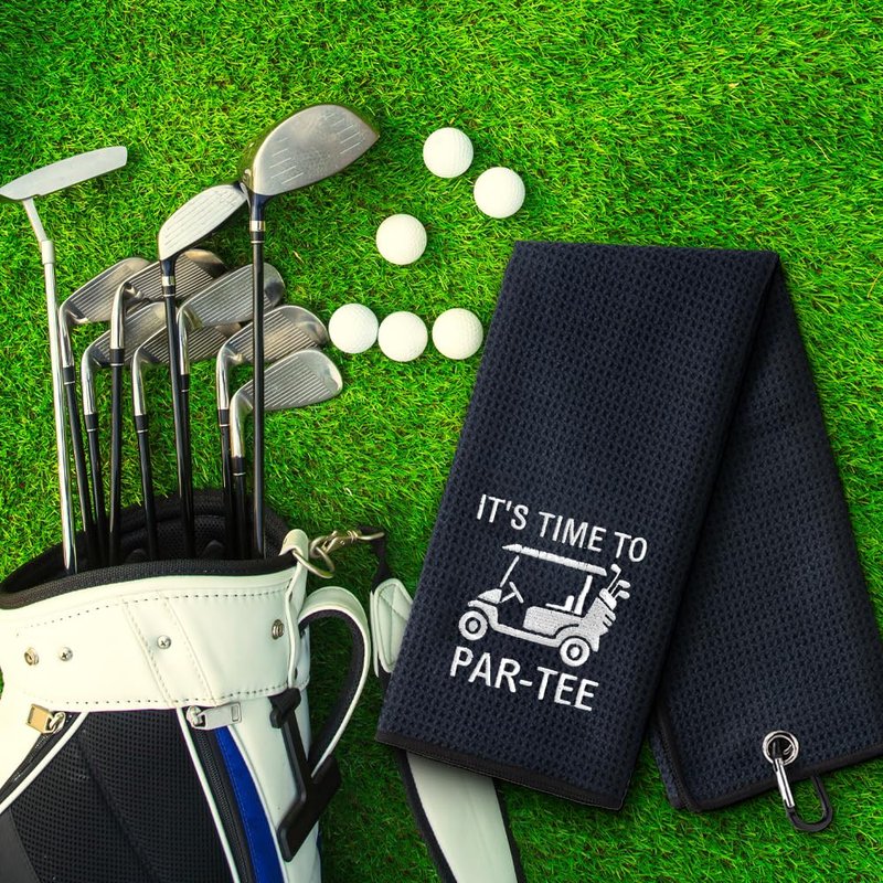 WUUCKOO It's Time to Par-tee Embroidered Golf Towel, Funny Golf Towel for Golf Bag with Clip, Golf Accessories for Men Women, Birthday Retirement Gift for Golfer Grandpa Dad Friend Brother Golf Lover