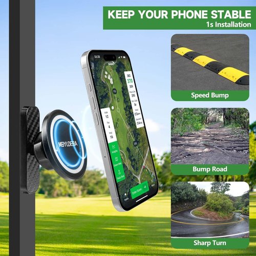 MBYLOEBA Magnetic Golf Cart Phone Holder & Gym Mount - N52 Strong Magnet for Any Metal Surface, Versatile Golf Cart Accessories, Birthday Gifts for Men Husband, Fits MagSafe iPhone 17-12 (Black)