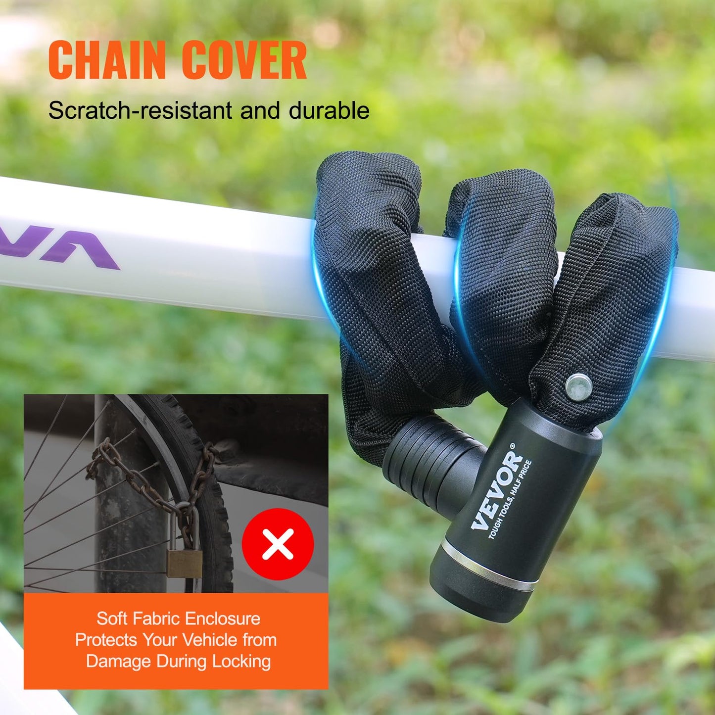 VEVOR 2.79 Ft Heavy Duty Anti-Theft Bike Chain Lock, 8mm, Black, Combination Lock, Cut Resistant, Ideal for Bicycles, Motorcycles, Gates, Fences
