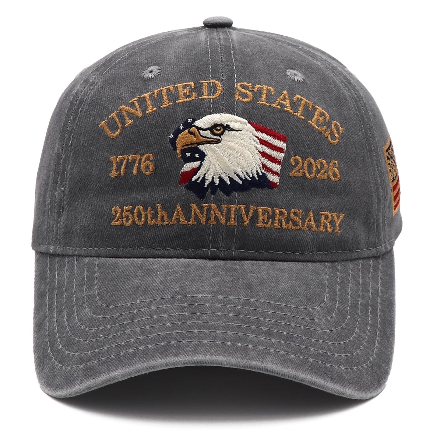 Pusfyeoh 250 Anniversary USA Hat 1776-2026 250th Anniversary Adjustable Embroidery Patriotic Baseball Cap for Men Women Gray