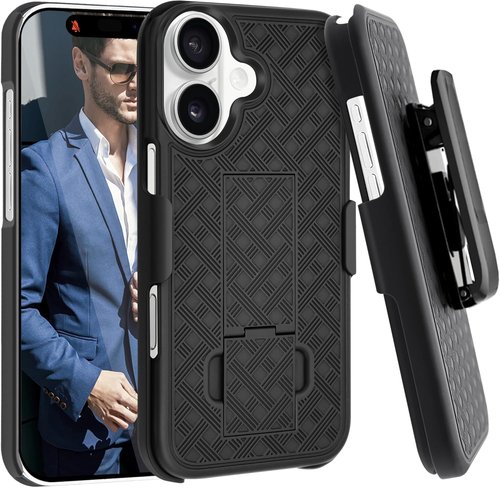 Fingic iPhone 17 Case - Slim Shockproof Holster with Kickstand | Rugged Full Body Protection, Black