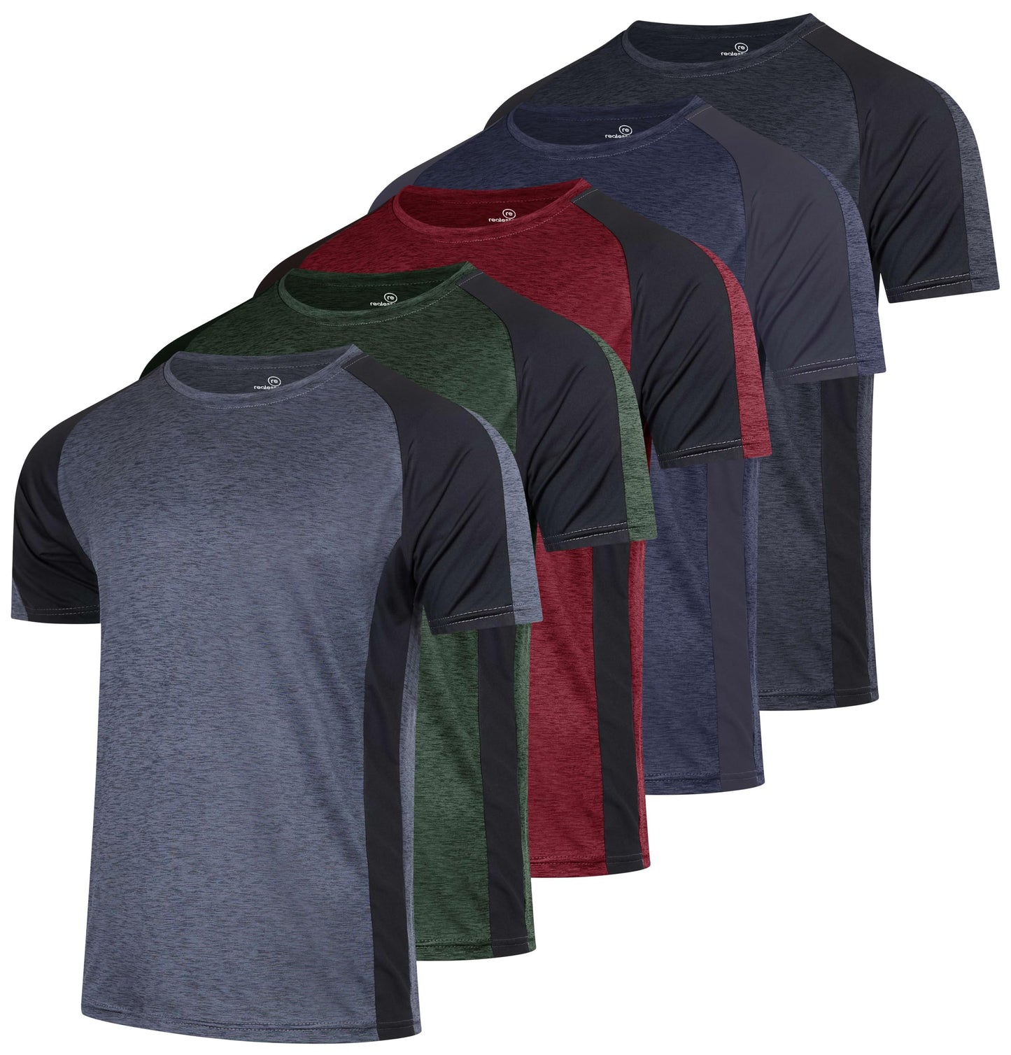 Real Essentials 5 Pack: Men's Dry-Fit Short Sleeve Crew Neck T Shirts Fitness Running Gym Workout Cool Exercise Athletic Tee, Set 13, XX-Large