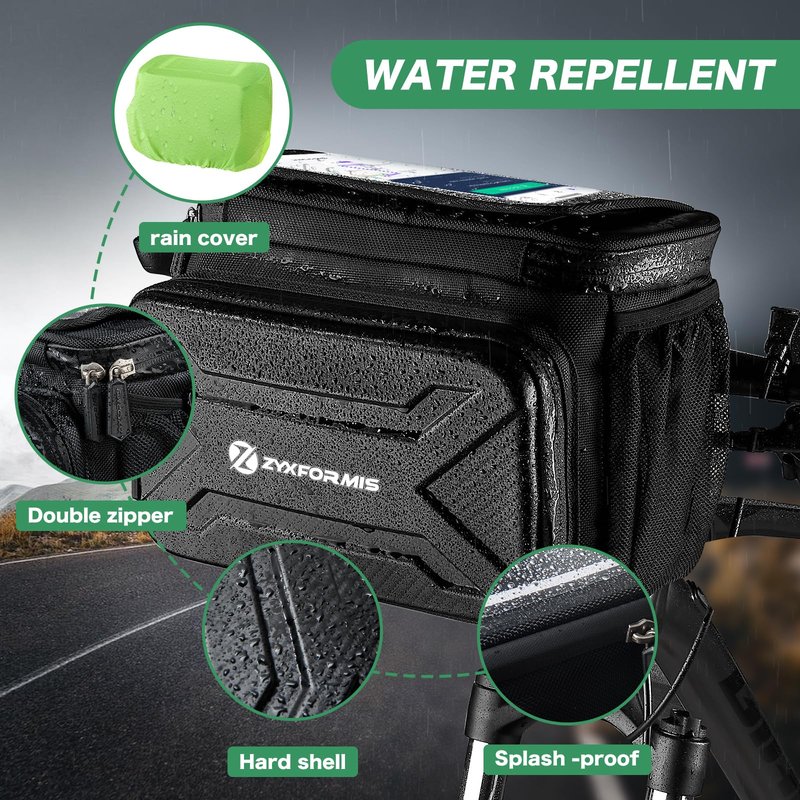 Bike Handlebar Bag with Touch Screen Phone Holder, 6L Large Water Resistant Bike Basket Front Bag with Handlebar Adapter, Reflective Bike Storage Pouch with Shoulder Strap for Bicycle and E-bike