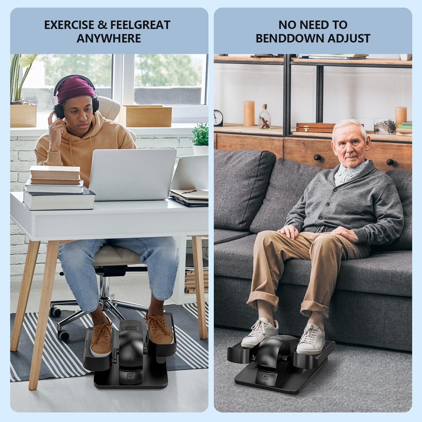 Skiennix Under Desk Elliptical Machine - Portable Mini Leg Exerciser with Remote for Home & Office