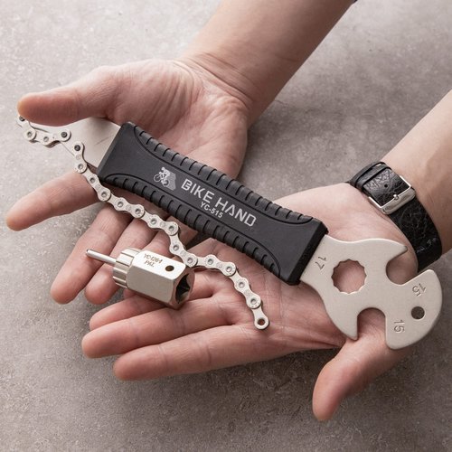 BikeHand 2 in 1 Bicycle Cassette Removal Installation Tool Kit with 15mm Pedal Wrench - Chain Whip and Lockring Tool - Compatible with Shimano Sram HG System 7-12 Speed