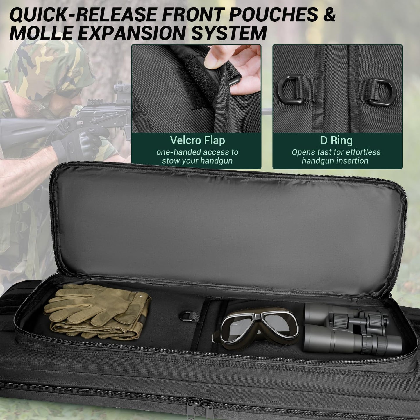 ORKELS 36-Inch Double Rifle Case, Padded Soft Gun Bag with MOLLE System, Lockable Storage Case for Rifles and Pistols, Backpack Carry Design