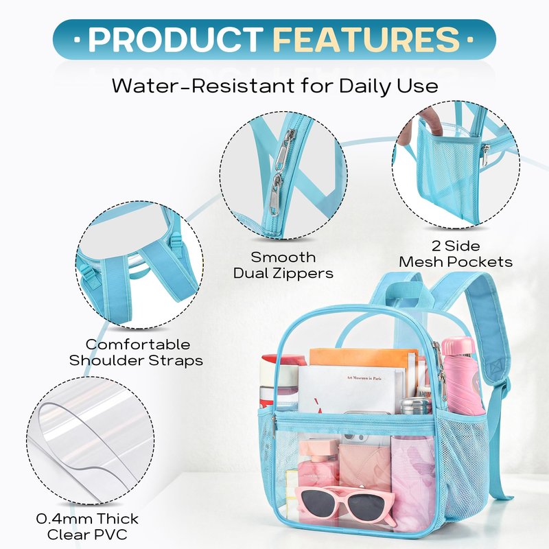 Oraben Clear Backpack for Stadium Events, Stadium Approved 12 x 6 x 11, Small Clear Backpack for Concerts School Works, Fast Security Check, Waterproof PVC, Adjustable Straps, Women Men