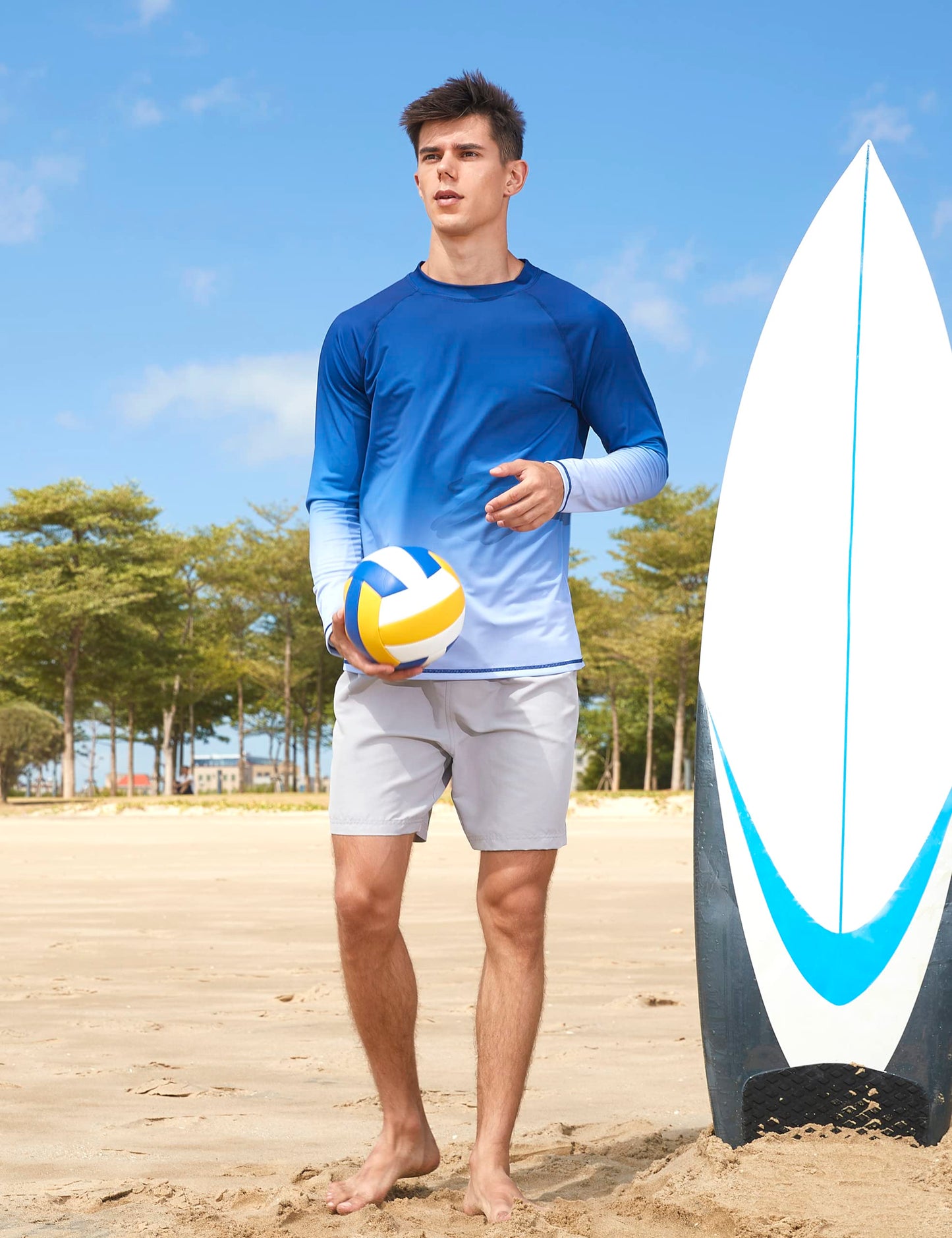 KPSUN Men UPF 50+ UV Swim Sun Shirt Quick Dry Long Sleeve Rash Guard White