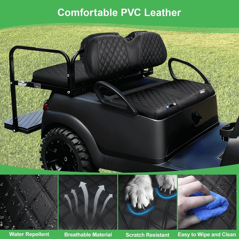 LEAPGOMAX 4PCS Golf Cart Seat Covers Front and Rear Set Fit for Club Car Precedent OEM Standard Seat Seat Thick Leather Custom Diamond Comfortable, Anti-Scratch, No Staples Black