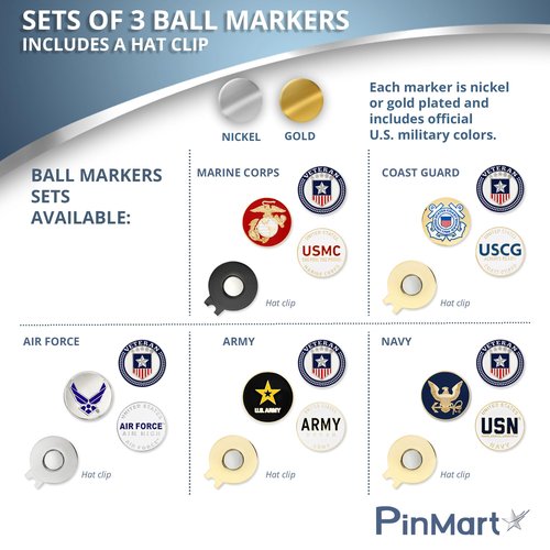 PinMart Officially Licensed United States Navy Veteran 3 Pack Magnetic Ball Markers and Hat Clip - Golf Accessories for Men and Women - Ball Markers and Hat Clip with Magnet for Golf Hats – 1 Piece
