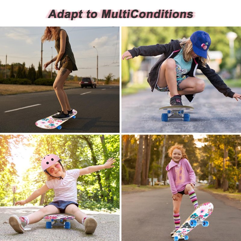 Kqpoinw Standard Skateboards with Colorful Flashing Wheels for Beginners, Kids,Teens, 7 Layer Maple Complete Skateboard for Girls Boys, 31" x 7.8" Double Kick Concave Kids skateboard with Skate T-Tool