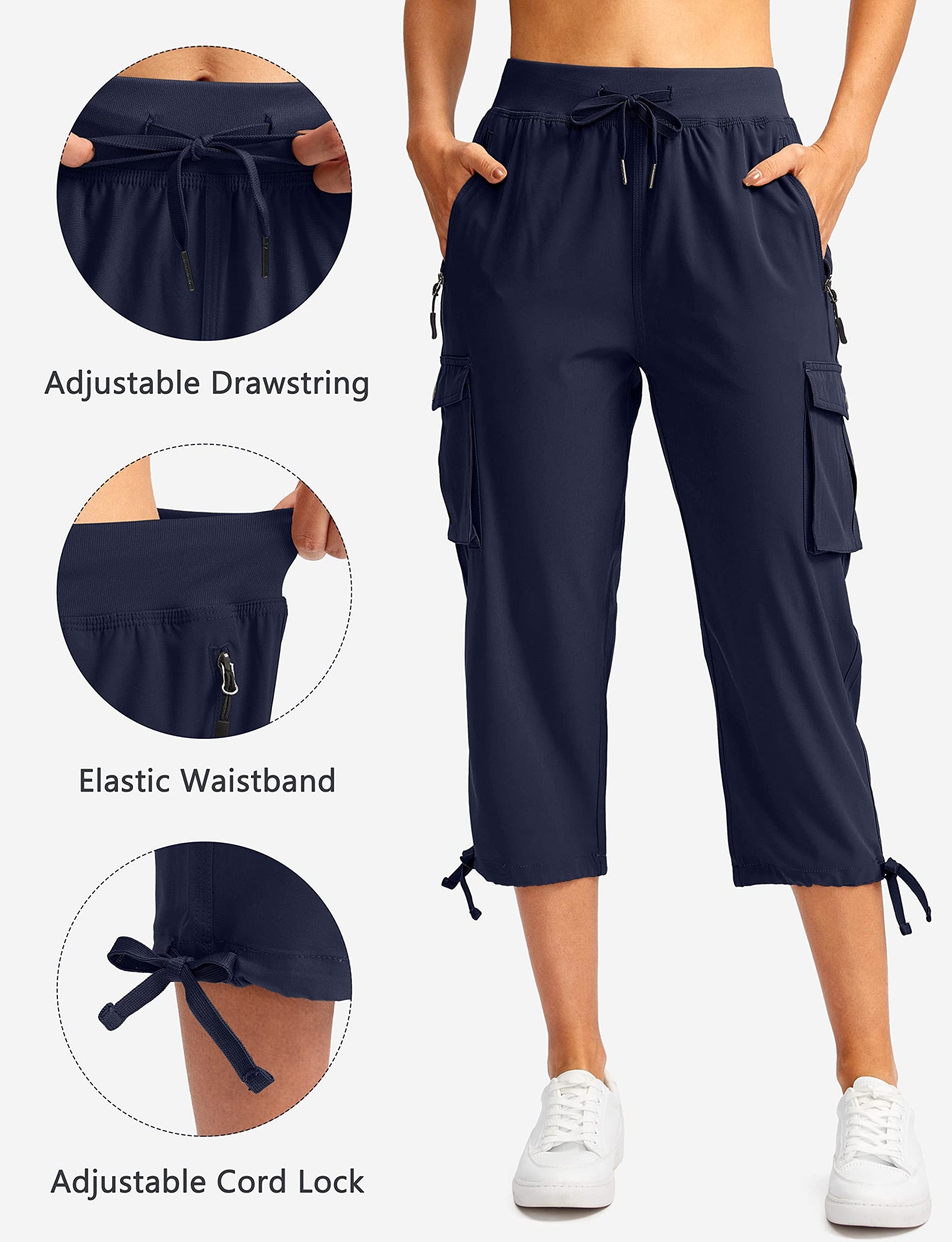 Soothfeel Women's Cargo Capris Pants with 6 Pockets Lightweight Quick Dry Travel Hiking Summer Pants for Women Casual (Navy, 4XL)